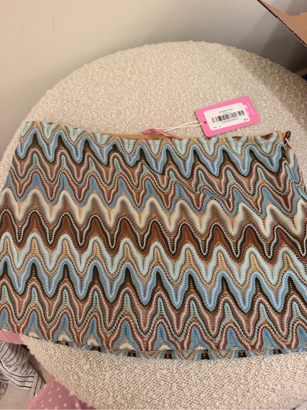 Edikted Wavy Multicolor Knit Mini Skirt - Blue & Brown